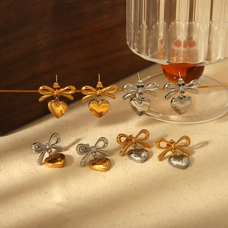 1 pair of creative and fashionable  gold-plated stainless steel color matching bow pendant earrings for women's jewelry for daily wear 2