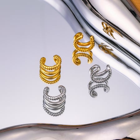 1 paar stijlvolle  vergulde roestvrijstalen geometrische twist lineaire oorclips voor dagelijks gebruik door dames 2