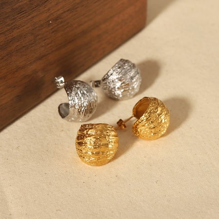 1 paire de boucles d'oreilles sphériques à texture géométrique irrégulière en acier inoxydable plaqué or  créatives et à la mode pour bijoux pour femmes à porter au quotidien 2