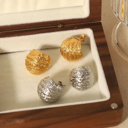 1 paire de boucles d'oreilles sphériques à texture géométrique irrégulière en acier inoxydable plaqué or  créatives et à la mode pour bijoux pour femmes à porter au quotidien