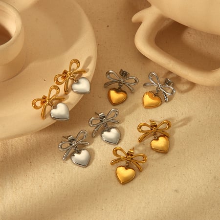1 pair of creative and fashionable  gold-plated stainless steel color matching bow pendant earrings for women's jewelry for daily wear