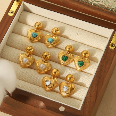 1 pair of classic fashion  gold-plated stainless steel pearl natural stone love pendant earrings women's jewelry daily wear