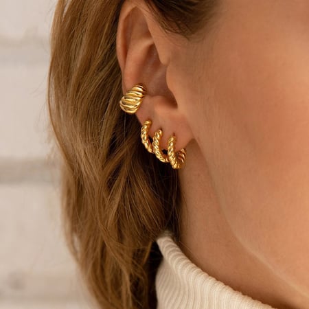 1 paire de boucles d&#39;oreilles créoles torsadées classiques simples en acier inoxydable plaqué or  avec pendentif en perle pour bijoux pour femmes à porter au quotidien 2
