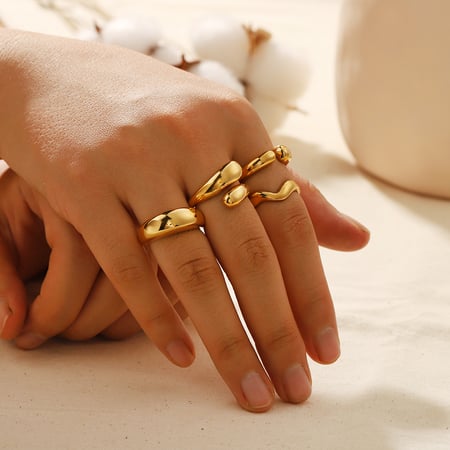 1 pair simple series classic geometric stainless steel  gold plated women single ring 2