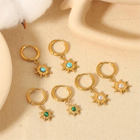 1 pair simple series sweet sun/moon stainless steel  gold plated natural stone women drop earrings 2
