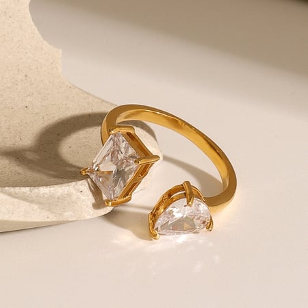 1 pezzo di delicato anello regolabile da donna in acciaio inossidabile placcato oro con zirconi 2