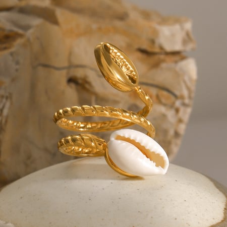 1 pair simple series vacation turtle stainless steel  gold plated shell women adjustable rings 2