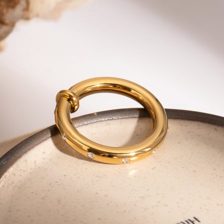 1 pair simple series simple solid color stainless steel  gold plated rhinestone women single ring 2
