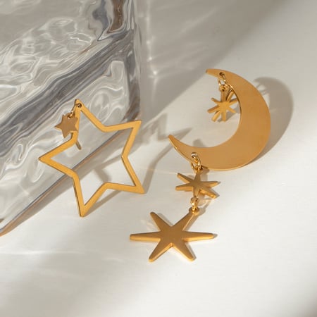 1 Paar Simple Series Casual Star Edelstahl 18 Karat vergoldete Damen-Tropfenohrringe 2