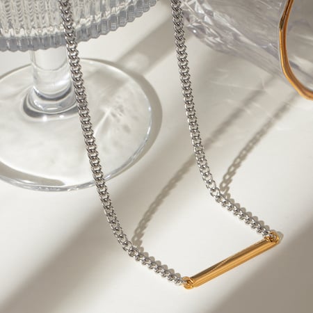 1 Stück Simple Series Einfache geometrische Edelstahl 18 Karat vergoldet Damen Kettenhalsketten 2