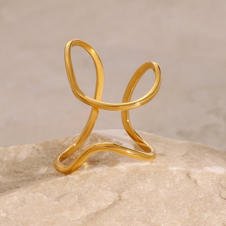 1 pair simple series simple line stainless steel  gold plated women adjustable rings 2