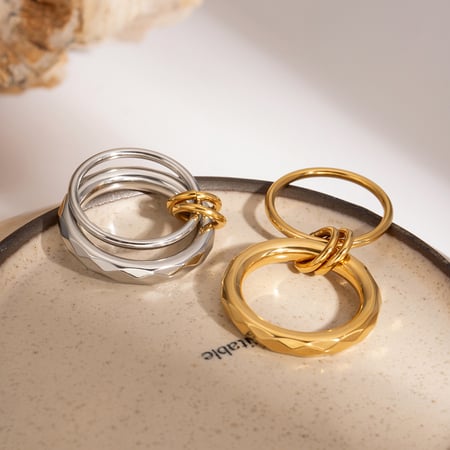 1 pair simple series simple geometric stainless steel  gold plated women single ring 2