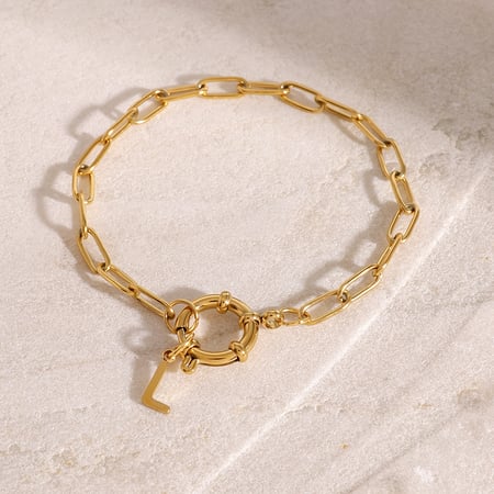 1 stuk eenvoudige serie eenvoudige letter roestvrij staal  vergulde dames bedelarmbanden 2