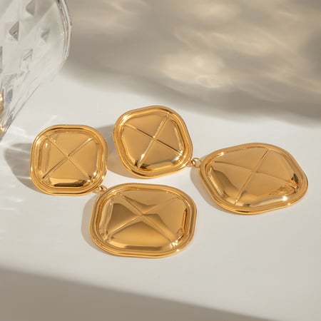1 pair simple retro style bread shape stainless steel  gold plated women's drop earrings 2