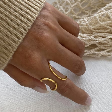 1 pair simple series simple line stainless steel  gold plated women adjustable rings