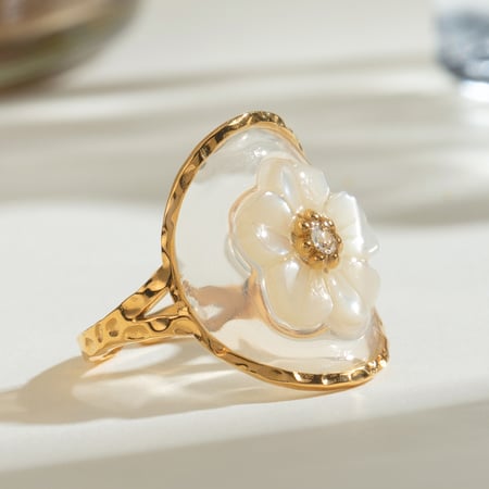 1 paire de bagues ajustables pour femme en acier inoxydable plaqué or  avec strass, série romantique, motif fleur douce 2
