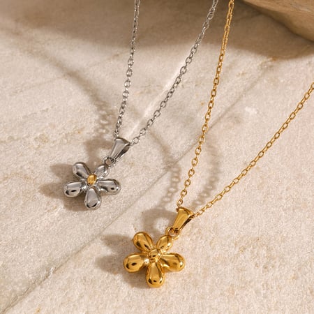 1 piece simple series sweet flower stainless steel  gold plated women pendant necklaces 2