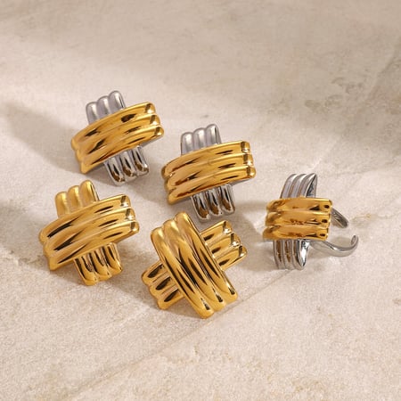 1 paire de bagues ajustables pour femme en acier inoxydable plaqué or , série simple, style décontracté, lettre 2
