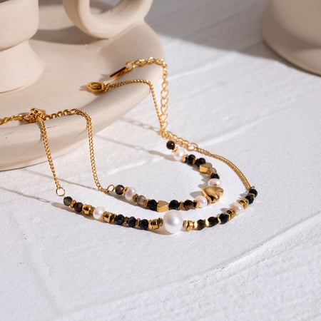 1 piece simple series elegant beads stainless steel  gold plated natural stone women charm bracelets 2