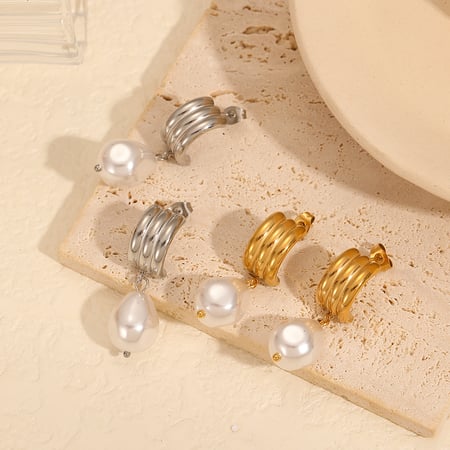 1 pair simple series retro geometric  gold plated artificial pearl stud earrings