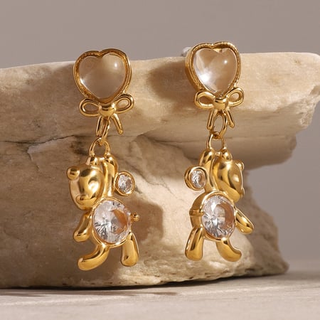 1 pair simple series cute animal stainless steel  gold plated zircon women drop earrings 2