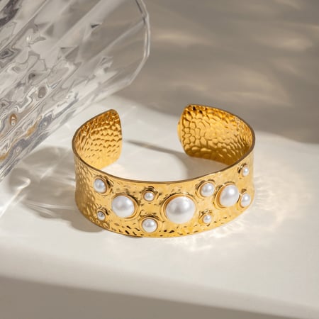1 pieza de pulseras de perlas artificiales chapadas en oro de 18 quilates con diseño geométrico retro de serie simple para mujer 2