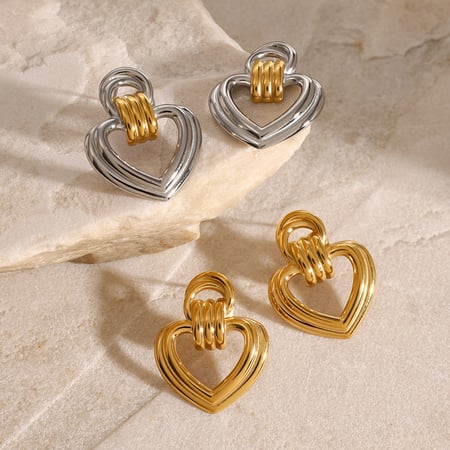 1 paar simple series sweet heart roestvrij staal  vergulde dames oorbellen 2