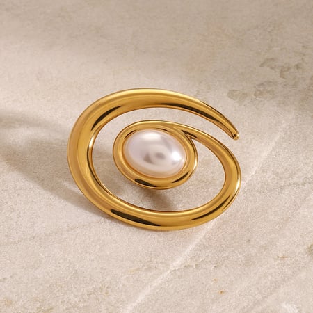 1 pair simple series classic geometric stainless steel  gold plated artificial pearl women brooches 2
