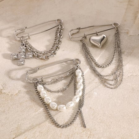 1 paire de broches élégantes à pompon en acier inoxydable plaqué or  pour femme, série classique 2