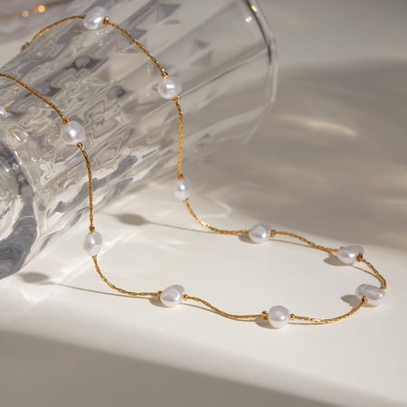 1 piece simple series sweet geometric stainless steel  gold plated artificial pearl women chain necklaces 2