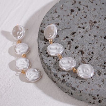 1 pair classic series elegant beads stainless steel  gold plated artificial pearl women drop earrings 2