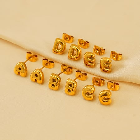 1 pair simple series elegant letter titanium steel  gold plated women stud earrings 2
