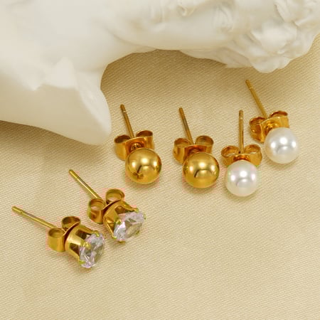 1 pair simple series simple solid color stainless steel  gold plated artificial pearl women stud earrings 2