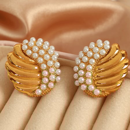 1 pair luxurious series retro geometric stainless steel  gold plated rhinestone women stud earrings 2