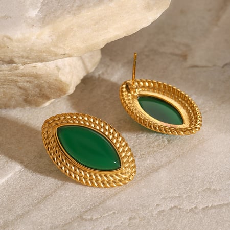 1 pair classic series retro geometric stainless steel  gold plated natural stone women stud earrings 2