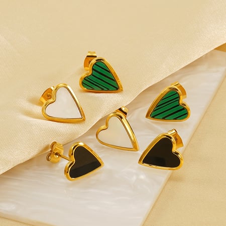1 pair simple series classic heart stainless steel  gold plated women stud earrings 2