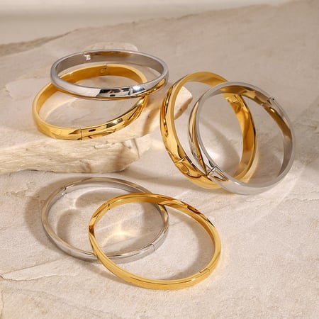 1 stuk eenvoudige serie klassieke geometrische roestvrijstalen  vergulde damesarmbanden 2