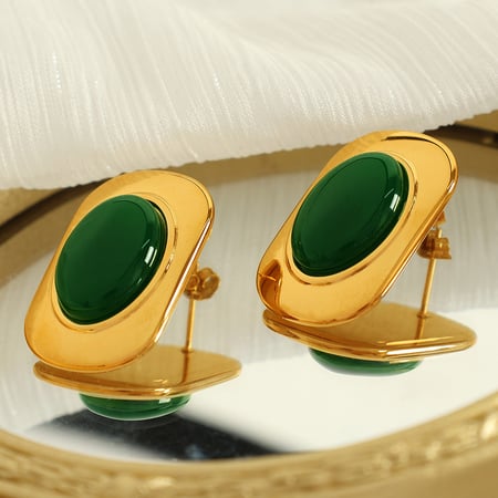 1 pair classic series retro geometric stainless steel  gold plated women stud earrings 2