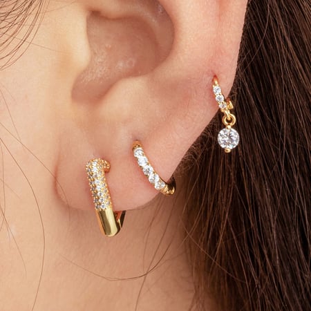 1 pièce de boucles d'oreilles créoles géométriques classiques en cuivre sans placage pour femmes, série simple, en zircon 2