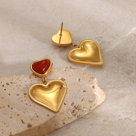 1 pair classic series sweet heart stainless steel  gold plated artificial gemstone women drop earrings