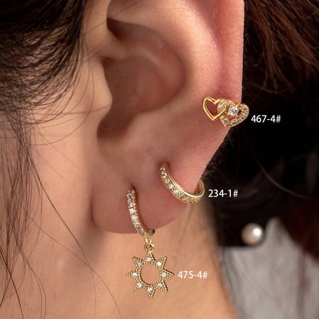 1 pieza de pendientes de botón de cobre con forma de corazón, sin chapado, con circonitas para mujer 2