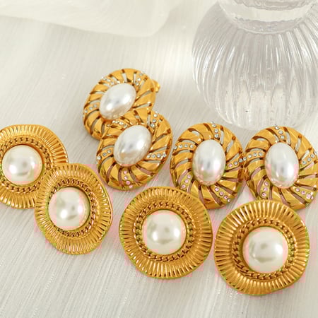 1 pair classic series retro geometric stainless steel  gold plated rhinestone women stud earrings 2