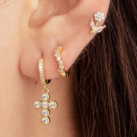 1 pièce de boucles d'oreilles à tige en cuivre sans placage, série simple, classique, fleur, zircone, pour femme 2