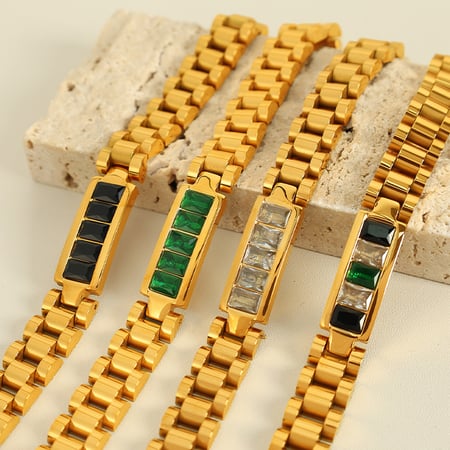 1 pezzo semplice serie retrò geometrico acciaio inossidabile placcato oro  zircone donne catena bracciali 2
