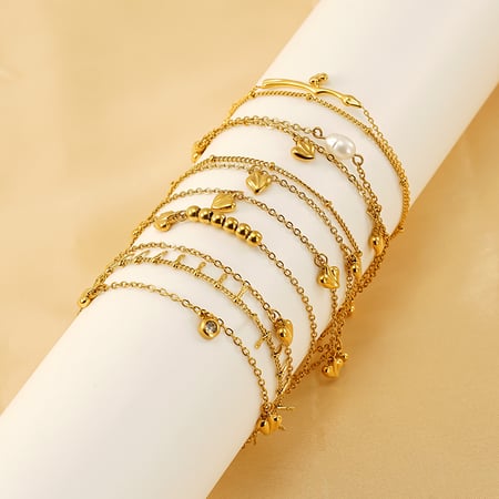 bracelet chaîne pour femme en acier inoxydable plaqué or , série simple, motif cœur classique, 1 pièce 2