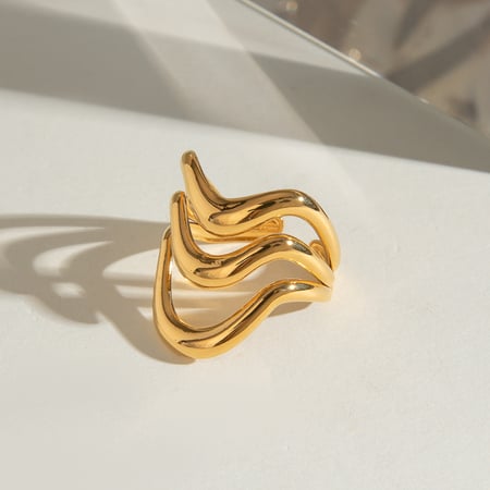 1 stuk Eenvoudige serie Casual geometrische roestvrijstalen gouden kleur verstelbare ringen voor dames 2