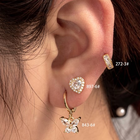 1 pieza de pendientes de botón de cobre con forma de corazón, sin chapado, con circonitas para mujer 2
