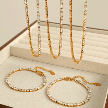 1 piece luxurious series simple geometric stainless steel  gold plated zircon women chain bracelets