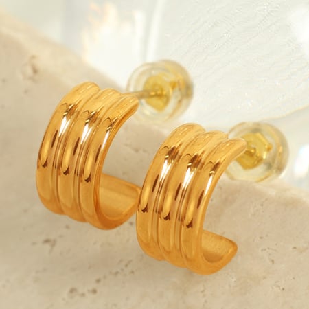1 pair simple series classic geometric titanium steel  gold plated women hoop earrings 2
