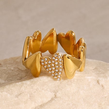 1 Piece Casual Heart Stainless Steel Gold Color Zircon Women's Single Rings 2